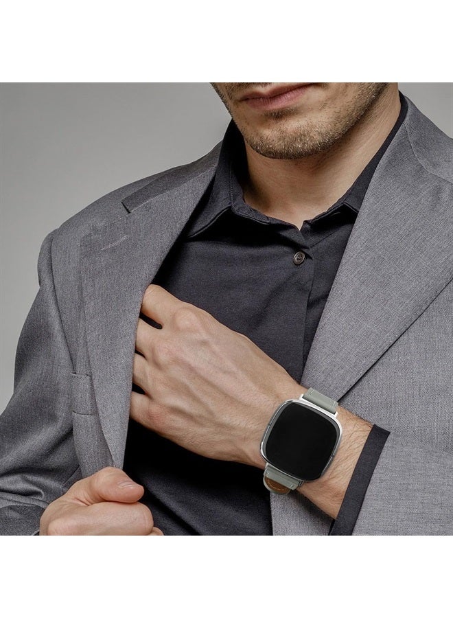 Meliya Leather Bands Compatible with Fitbit Versa 4 Bands/Fitbit Versa 3 Bands/Sense 2 Bands/Fitbit Sense Watch Bands for Women Men, Classic Genuine Leather Wristband Straps (Grey) - Image 3