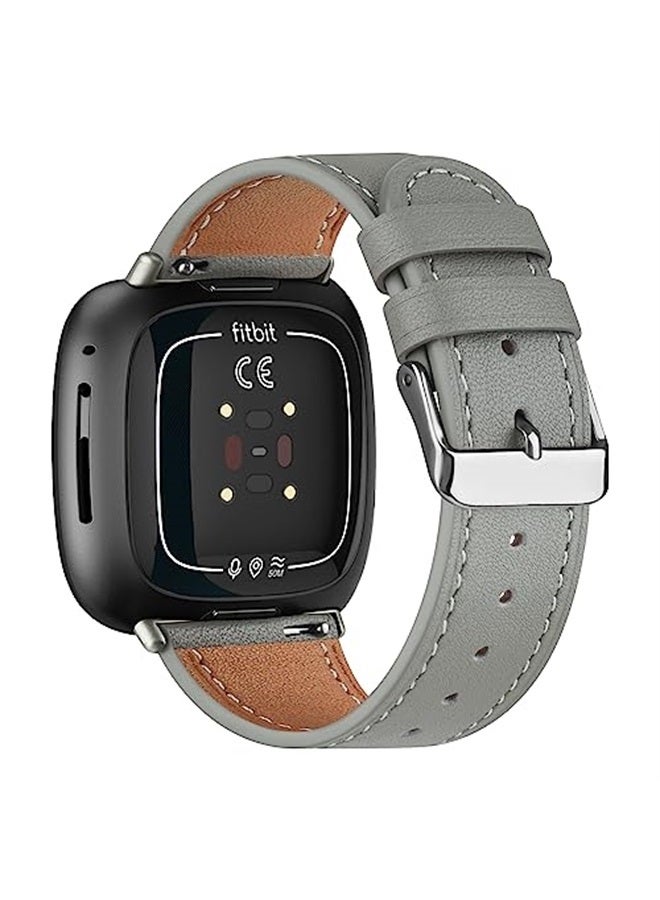Meliya Leather Bands Compatible with Fitbit Versa 4 Bands/Fitbit Versa 3 Bands/Sense 2 Bands/Fitbit Sense Watch Bands for Women Men, Classic Genuine Leather Wristband Straps (Grey) - Image 4
