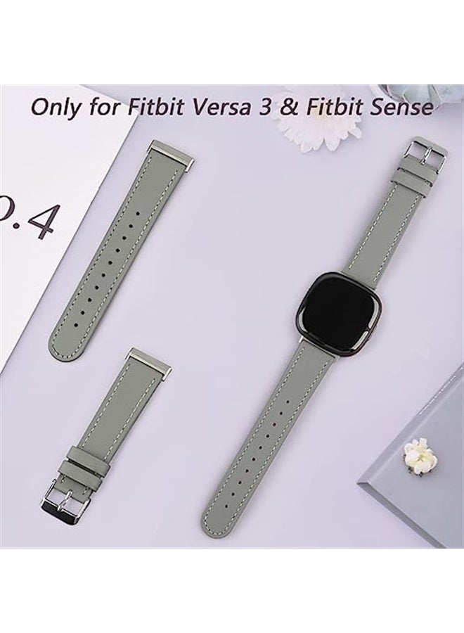 Meliya Leather Bands Compatible with Fitbit Versa 4 Bands/Fitbit Versa 3 Bands/Sense 2 Bands/Fitbit Sense Watch Bands for Women Men, Classic Genuine Leather Wristband Straps (Grey) - Image 2
