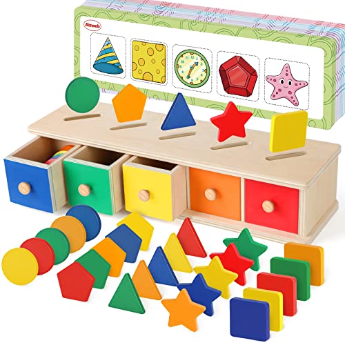 Aizweb Color Shape Sorting Toy for Toddler 3 Year Old Wooden Montessori Toy Shape Sorter Color Matching Box Game Early Educational Learning Sensory Toy for Baby Boy Girl - Image 1