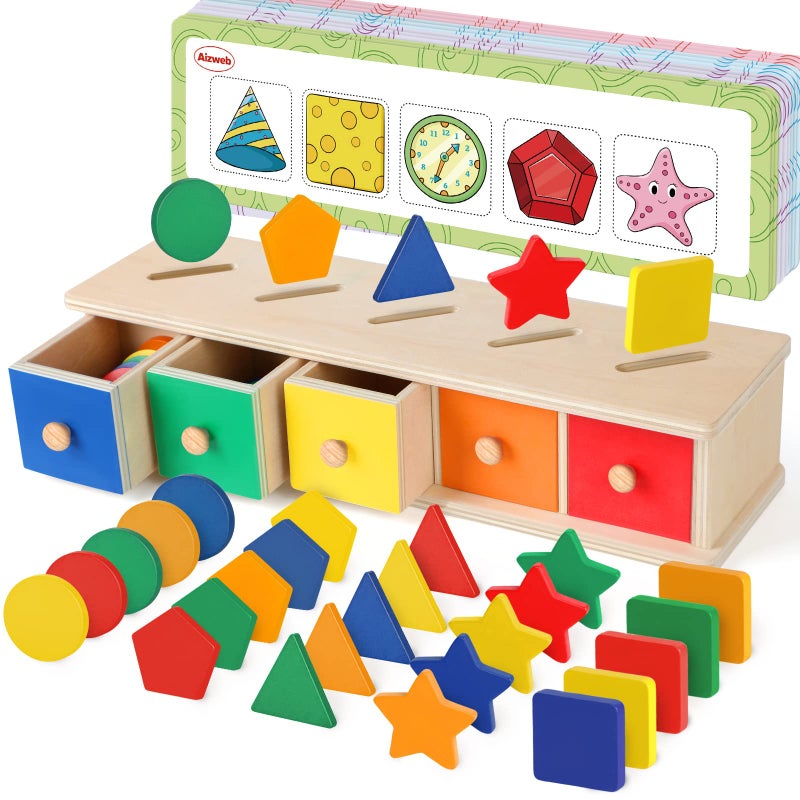 Aizweb Color Shape Sorting Toy for Toddler 3 Year Old Wooden Montessori Toy Shape Sorter Color Matching Box Game Early Educational Learning Sensory Toy for Baby Boy Girl - Image 4