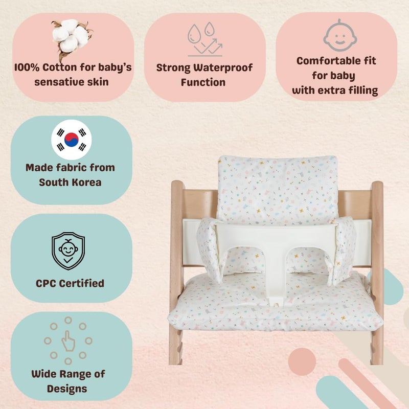 Gembebe Waterproof Compatible Stokke Tripp Trapp Cushion Set - Easy to Clean Newborn Set - 100% Cotton High Chair Cushion (Little Birdie / 49.5 Counts) - Image 2