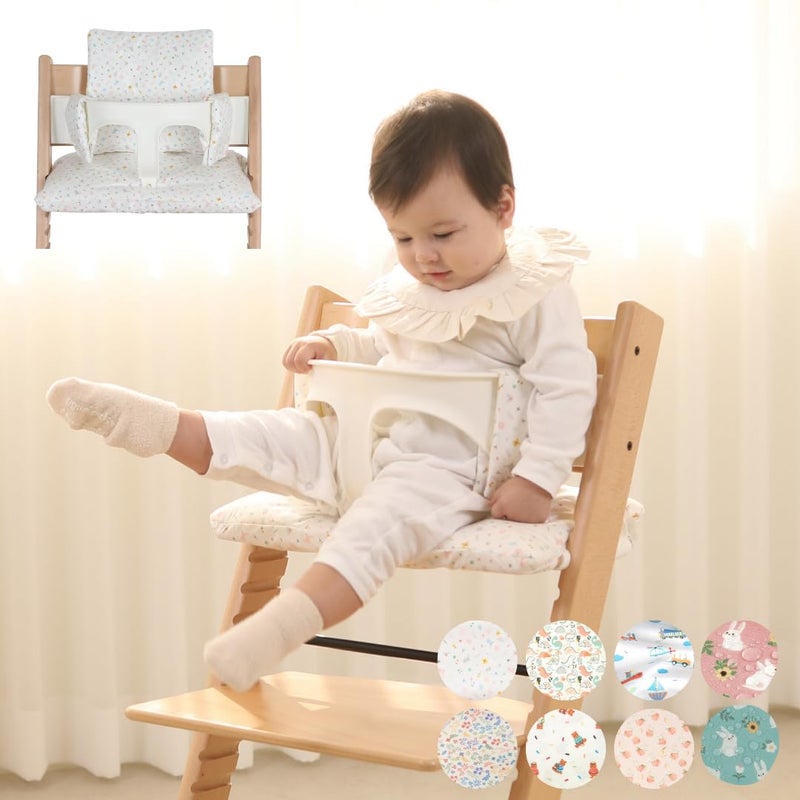 Gembebe Waterproof Compatible Stokke Tripp Trapp Cushion Set - Easy to Clean Newborn Set - 100% Cotton High Chair Cushion (Little Birdie / 49.5 Counts) - Image 1