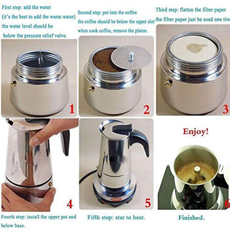 R RUNILEX صانعة الإسبريسو من الفولاذ المقاوم للصدأ موكا بوت (فضي) (200 مل - 4 أكواب) - Image 5