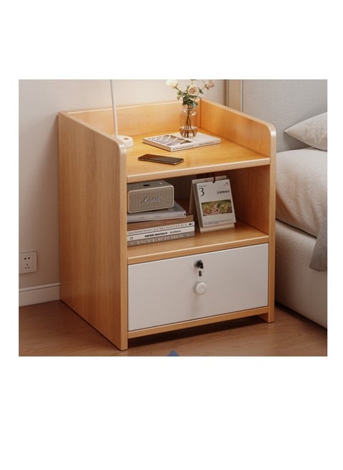 Oak Color, European Bedside Table, Single Drawer With Lock, 32 * 26 * 40cm