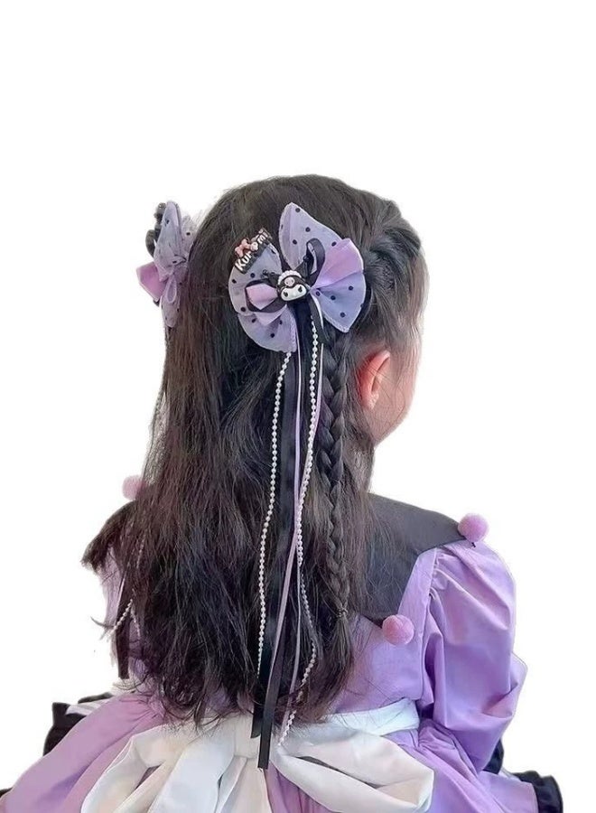 Sanrio Kuromi children's Hair Bow Clips Long Tails Grosgrain  Bow Tie Hair Accessories for Girls Kids, Purple - Image 3