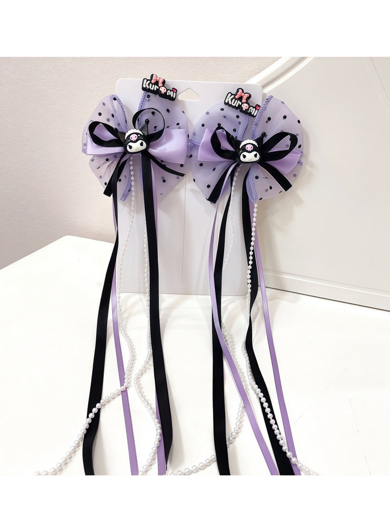 Sanrio Kuromi children's Hair Bow Clips Long Tails Grosgrain  Bow Tie Hair Accessories for Girls Kids, Purple - Image 4
