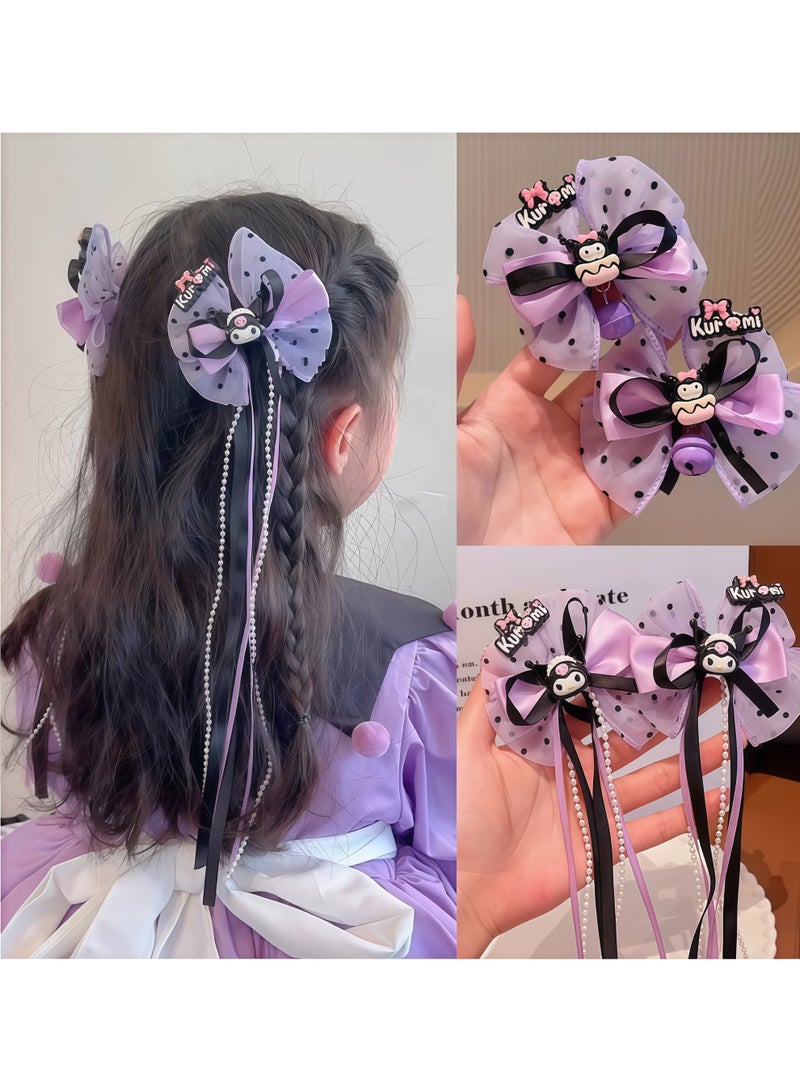 Sanrio Kuromi children's Hair Bow Clips Long Tails Grosgrain  Bow Tie Hair Accessories for Girls Kids, Purple - Image 2