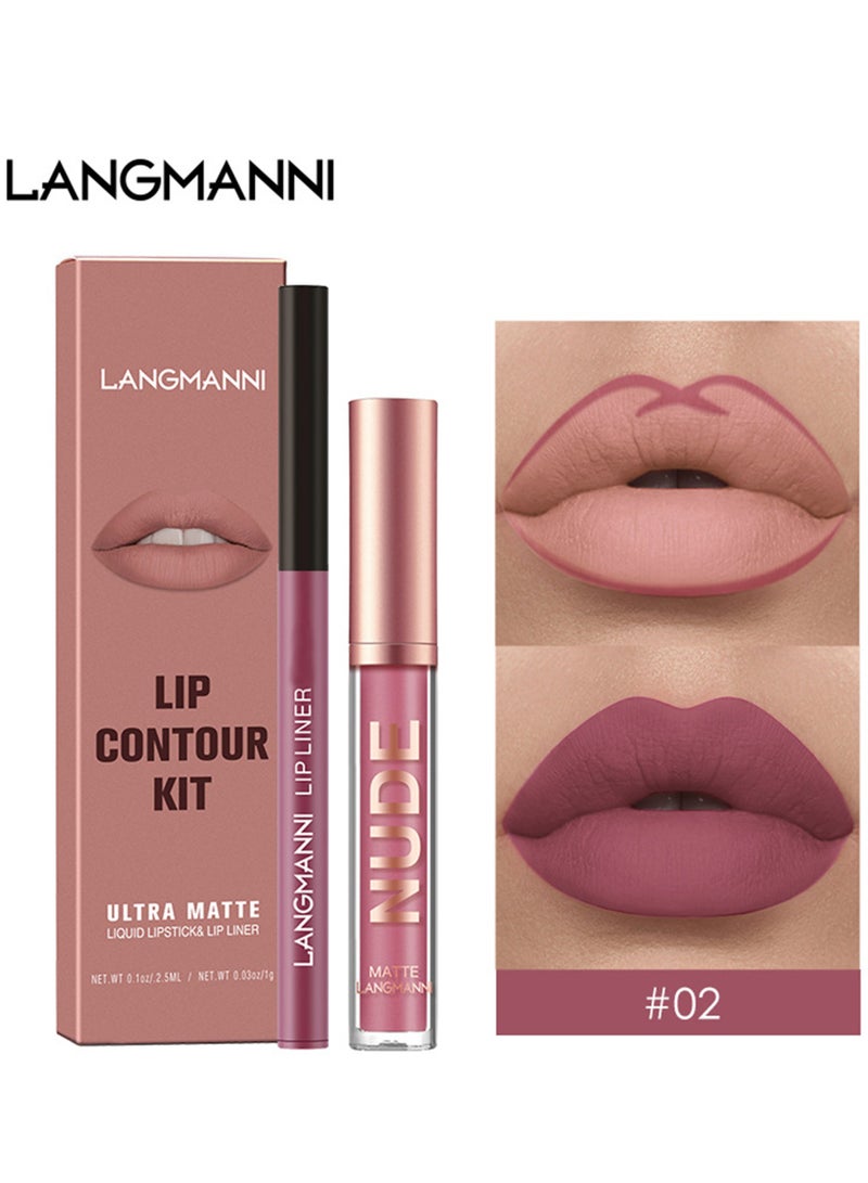 LANGMANNI 02Langmanni Liquid Lipstick + Lip Liner Pens Set, Waterproof Long Wear Lip Gloss Make up Gift Set - Image 1