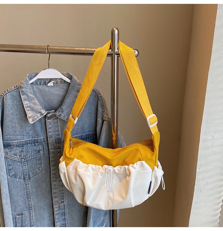 Japanese-Style Fresh Color-Blocking Canvas Bag Simple Fashion Versatile Casual Shoulder Bag For Class Commuting Shopping Crossbody Bag