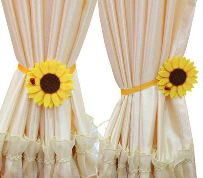 1 Pair Sunflower Curtain Magnetic Tiebacks NonWoven Fabric Countryside Rural Style Curtain Tie Holdbacks Accessories
