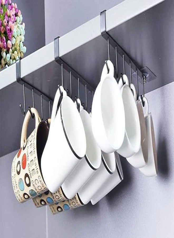 Bitrexup 6 Hooks Under Shelf Cup Holder Stand for Kitchen Multi-Functional Utensil Rack for Hanging Under Cabinet Coffee Mug Holder (Pack of 2), Metal - Image 1