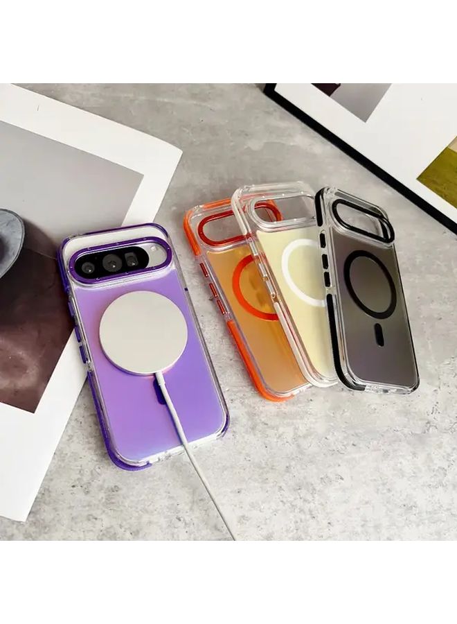 White Magnetic Phone Case For Google Pixel 9 Anti Slip Edge Laser Gradient Design - Image 5
