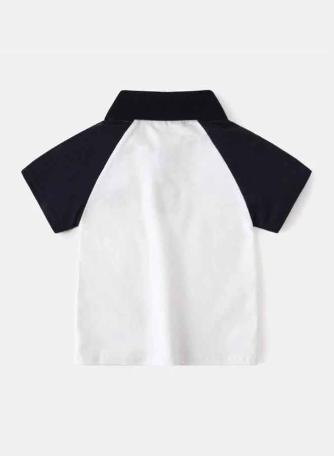 يونيكي White Polo Collar Short Sleeve Applique Tshirt & Shorts