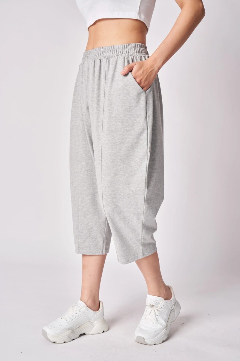 Defy's Women's Elastic Waist Stitch Detailed Shalwar Trousers Gray Melange  - Image 2