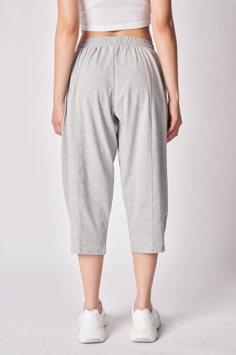 Defy's Women's Elastic Waist Stitch Detailed Shalwar Trousers Gray Melange  - Image 4