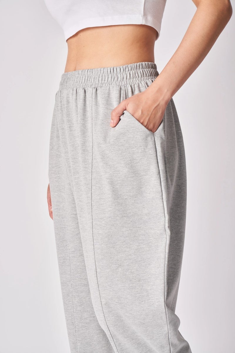 Defy's Women's Elastic Waist Stitch Detailed Shalwar Trousers Gray Melange  - Image 3