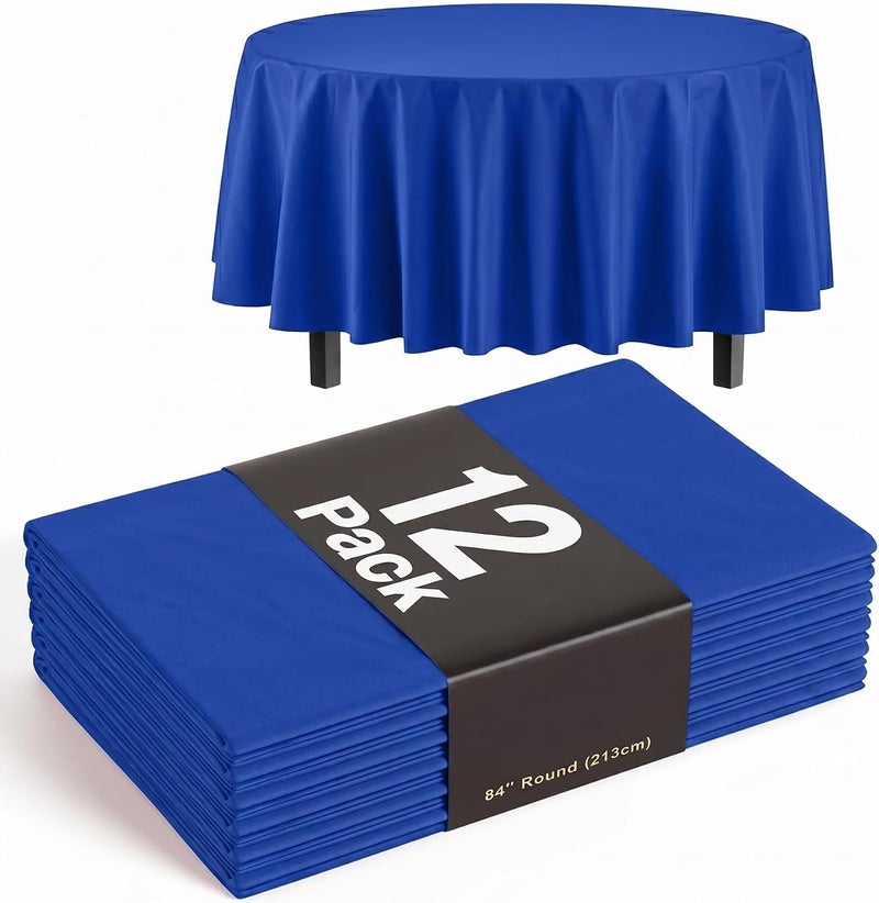 Exquisite 12-Pack Premium Plastic 84-Inch Round Tablecloth - Dark Blue - Image 1