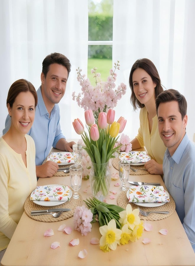 مناديل أركيل الربيعية المزينة بزهرة الفراشة، طقم من 12 منديلًا قماشيًا مزينًا بالزهور، مقاس 18×18 بوصة، قابلة للغسل، مصنوعة من القطن الناعم الماص، لتزيين طاولة الطعام والمطبخ والحفلات وحفلات الزفاف. - Image 5