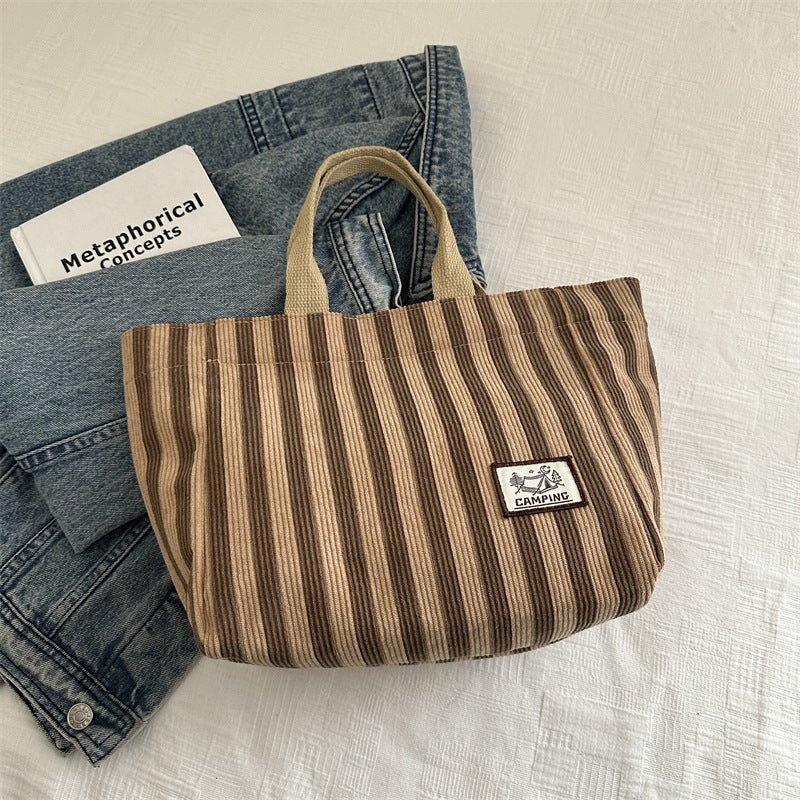 Style Striped Cloth Tote Bag Fashion New Style Small Bag Portable Women'S Bag For Work Hand Carrying Lunch Box Bag Food Bag - Image 1