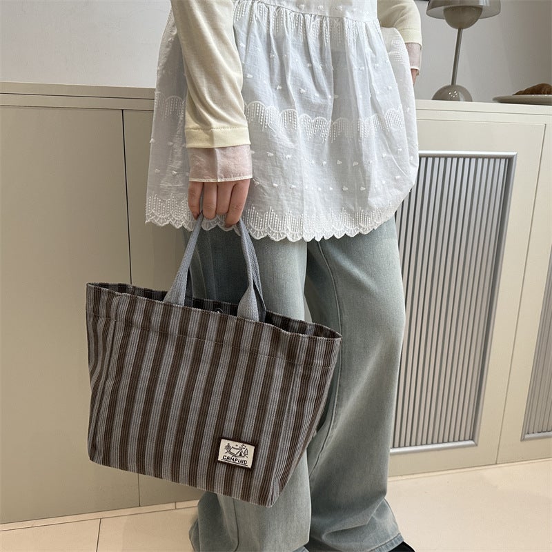 Style Striped Cloth Tote Bag Fashion New Style Small Bag Portable Women'S Bag For Work Hand Carrying Lunch Box Bag Food Bag - Image 5