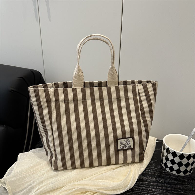 Style Striped Cloth Tote Bag Fashion New Style Small Bag Portable Women'S Bag For Work Hand Carrying Lunch Box Bag Food Bag - Image 2