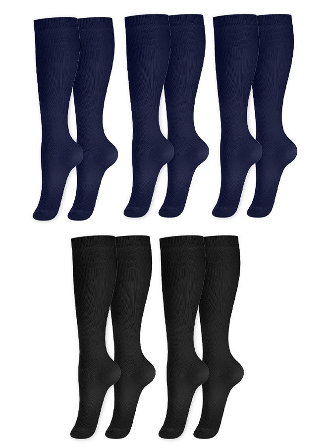 VITION 5 Packs Men and Women's Compression Socks 15-20 mmHg Moderate Pressure Medical Quality Support Best Comfort Fit Moisture Wicking Circulation Travel Blue/Black S/M - Image 1