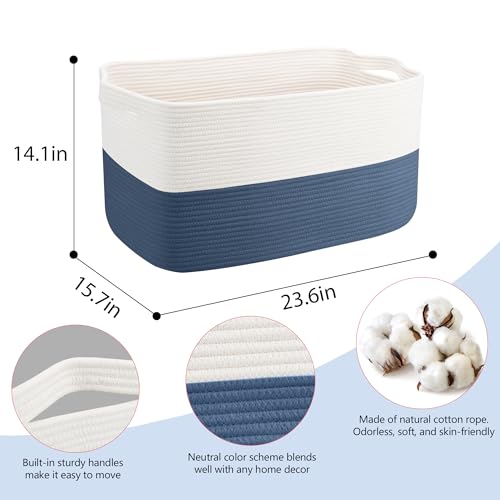 MEGASKET Extra Large Rope Basket, 23.6" x 15.7" x 14.1" Woven Stuffed Animals Storage Bin, Kids Dog Stuff Toy Box Organizer, Living Room Nursery Organization, Big Basket Container for Blankets Clothes - Image 2