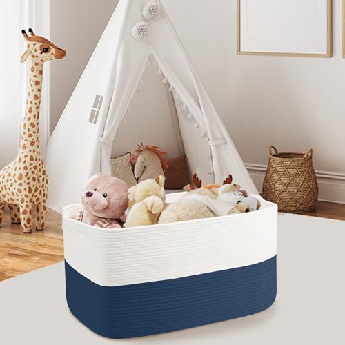 MEGASKET Extra Large Rope Basket, 23.6" x 15.7" x 14.1" Woven Stuffed Animals Storage Bin, Kids Dog Stuff Toy Box Organizer, Living Room Nursery Organization, Big Basket Container for Blankets Clothes - Image 5