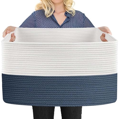 MEGASKET Extra Large Rope Basket, 23.6" x 15.7" x 14.1" Woven Stuffed Animals Storage Bin, Kids Dog Stuff Toy Box Organizer, Living Room Nursery Organization, Big Basket Container for Blankets Clothes - Image 1