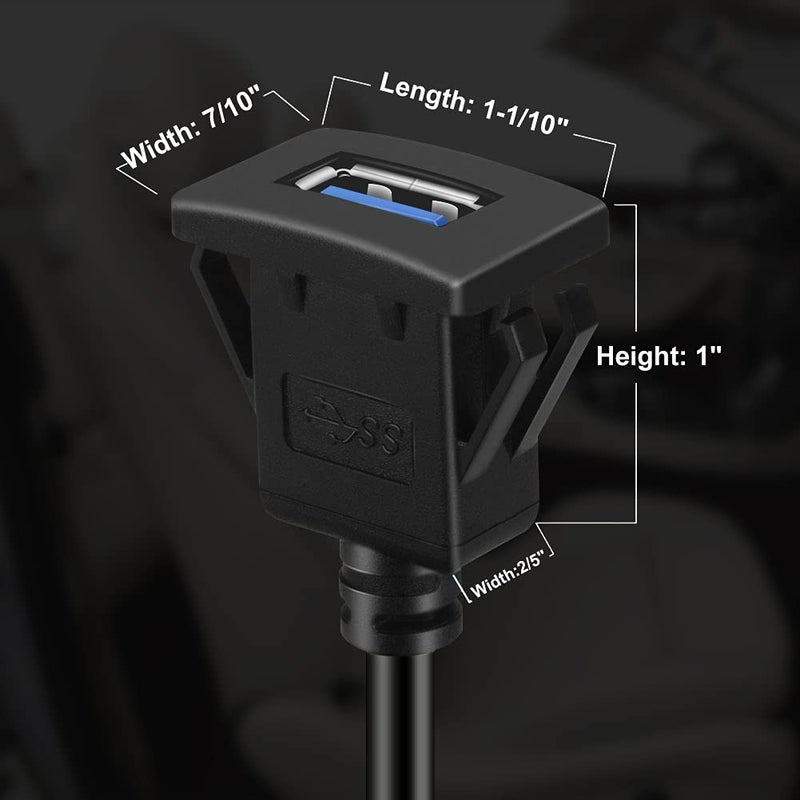 BATIGE Square Single Port USB 3.0 Panel Flush Mount Extension Cable with Buckle for Car Truck Boat Motorcycle Dashboard 3ft - Image 4