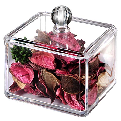 SheeChung Modern Square Qtip Holder Acrylic Bathroom Vanity Countertop Storage Organizer Canister Jar for Cotton Swabs, Rounds, Balls, Makeup Sponges, Bath Salts - 1 Pack - Clear - Image 3