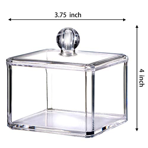 SheeChung Modern Square Qtip Holder Acrylic Bathroom Vanity Countertop Storage Organizer Canister Jar for Cotton Swabs, Rounds, Balls, Makeup Sponges, Bath Salts - 1 Pack - Clear - Image 5