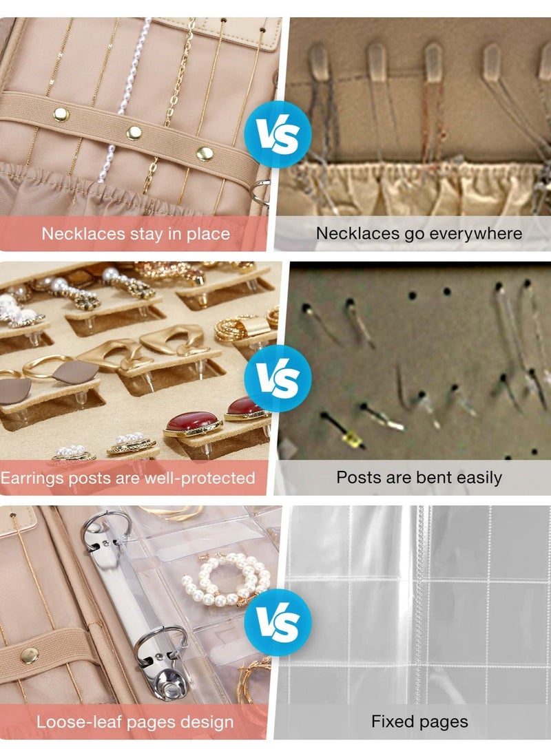 KASTWAVE Jewelry Travel Organizer Case, Transparent Jewelry Storage Book Ring Binder Jewelry Bags Clear Booklet Zipper Pouch Bag for Necklaces, Earrings, Rings, Bracelets - Image 4