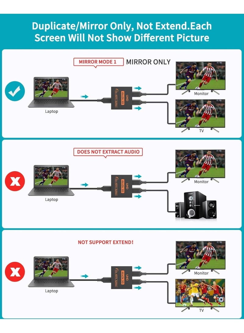 Seayoo HDMI Splitter 1 in 2 out, 4K Splitter for 2 Monitors, Multi HDMI Adapter for PC, Laptop, HDTV, Projector, 1 Input 2 Outputs, No Extension - Image 5