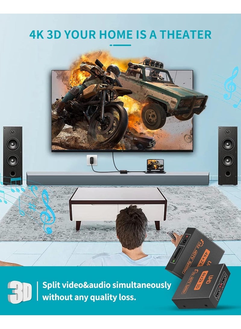 Seayoo HDMI Splitter 1 in 2 out, 4K Splitter for 2 Monitors, Multi HDMI Adapter for PC, Laptop, HDTV, Projector, 1 Input 2 Outputs, No Extension - Image 2