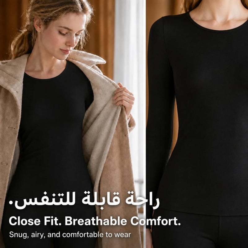 casme Thermal Underwear for Women Fleece Lined Base Layer Cold Weather Top Bottom Warm Soft Stretch Fabric Weightless Imperceptible Slim Fit Pajama Loungewear for Winter Daily Wear Outdoor Activities - Image 5