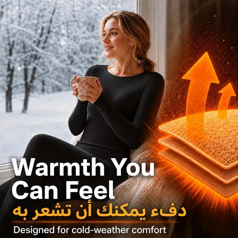 casme Thermal Underwear for Women Fleece Lined Base Layer Cold Weather Top Bottom Warm Soft Stretch Fabric Weightless Imperceptible Slim Fit Pajama Loungewear for Winter Daily Wear Outdoor Activities - Image 2