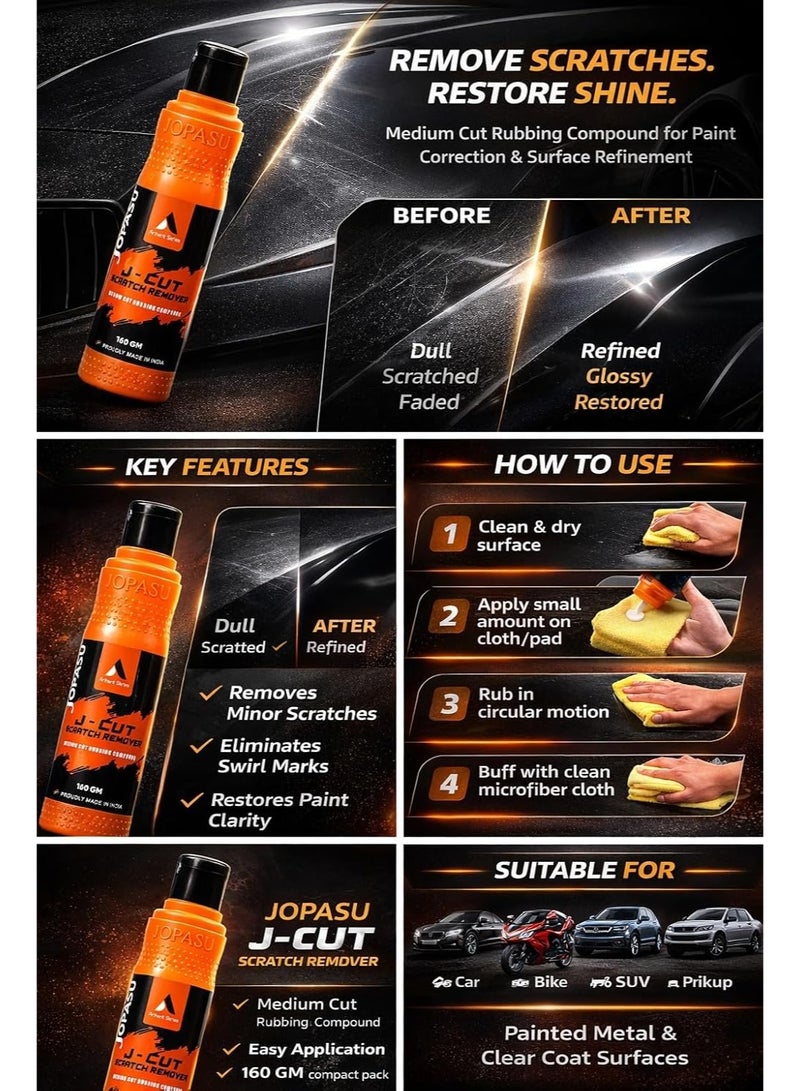Jopasu J-Cut Scratch Remover 160g for Car & Bike | Medium Cut Rubbing Compound | Removes Scratches, Swirls & Paint Blemishes | High Gloss Finish - Image 4