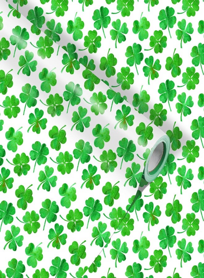 Fabllewavi 1 Roll Shamrock Wrapping Paper Mini Roll - 17in x 32.8Ft Reversible Green Clover Pattern Gift Wrap Paper for St. Patrick's Day DIY Crafts Irish Party Supplies - Image 1