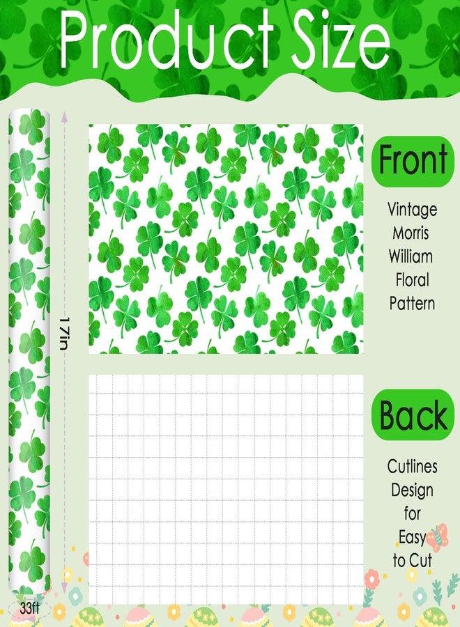 Fabllewavi 1 Roll Shamrock Wrapping Paper Mini Roll - 17in x 32.8Ft Reversible Green Clover Pattern Gift Wrap Paper for St. Patrick's Day DIY Crafts Irish Party Supplies - Image 3