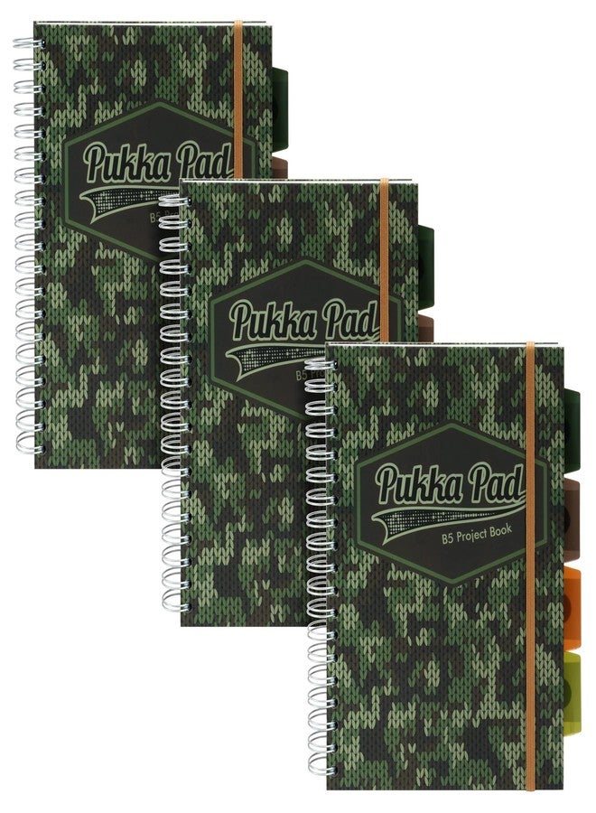 Pukka Pad 5 Subject Spiral Notebook 3-Pack - 200 Pages, 100 Sheets of 80GSM Paper with Repositionable Dividers & Perforated Edges for School & Office Planning & Organization - B5-7 X 10, Camo - Image 1