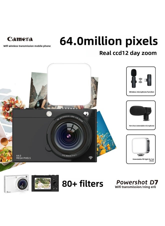 Generic D7 4K HD WiFi Digital Camera Ultra Thin Student CCD Beauty Retro Photo Video Capture-Body Color:32g Memory Card  - Image 3