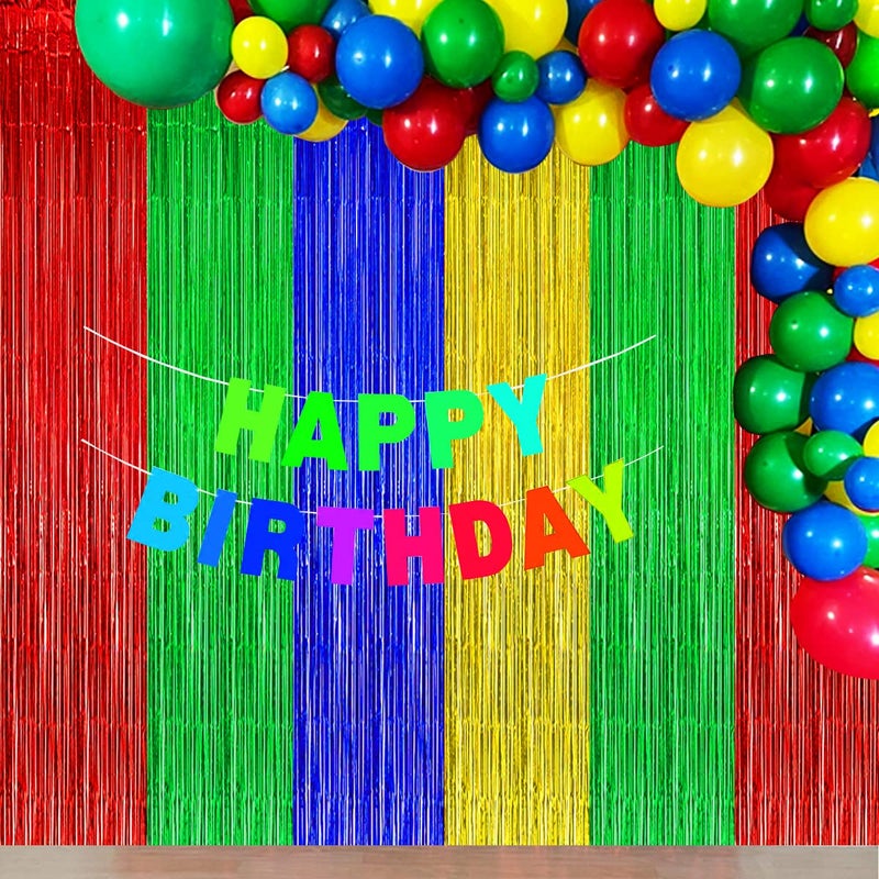 Asonlye Blue Red Green Yellow Party Decorations, Blue Red Green Yellow Foil Fringe Backdrops Streamer Tinsel Curtains for Graduation Boys Girls Birthday Baby Shower Party Decor (3Pack) - Image 4