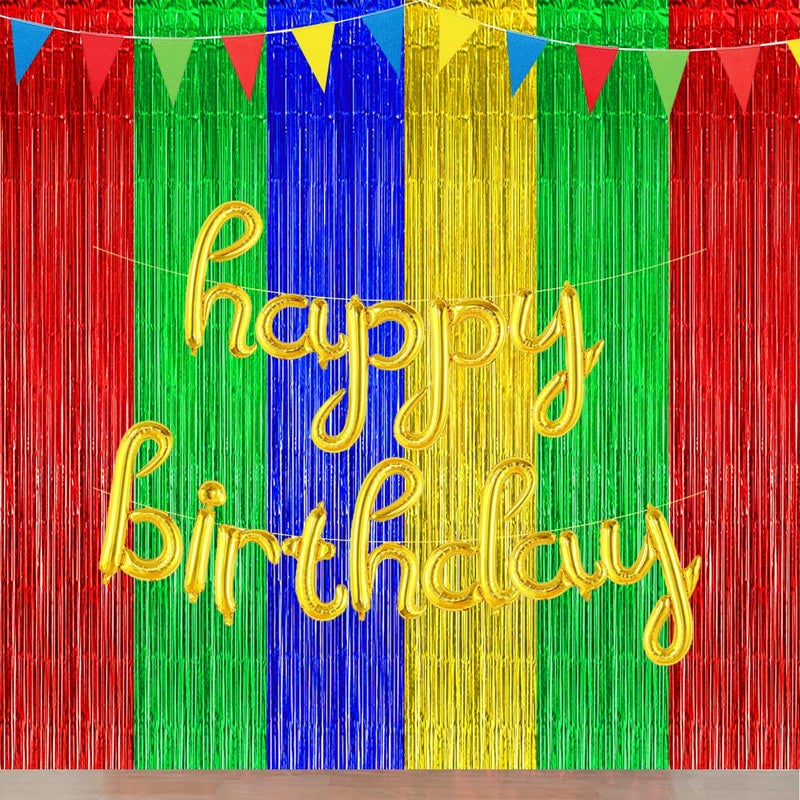 Asonlye Blue Red Green Yellow Party Decorations, Blue Red Green Yellow Foil Fringe Backdrops Streamer Tinsel Curtains for Graduation Boys Girls Birthday Baby Shower Party Decor (3Pack) - Image 2
