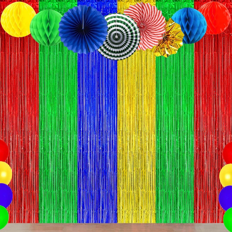 Asonlye Blue Red Green Yellow Party Decorations, Blue Red Green Yellow Foil Fringe Backdrops Streamer Tinsel Curtains for Graduation Boys Girls Birthday Baby Shower Party Decor (3Pack) - Image 3