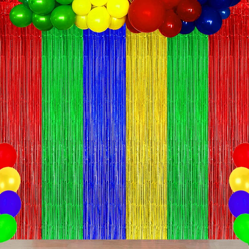 Asonlye Blue Red Green Yellow Party Decorations, Blue Red Green Yellow Foil Fringe Backdrops Streamer Tinsel Curtains for Graduation Boys Girls Birthday Baby Shower Party Decor (3Pack) - Image 5