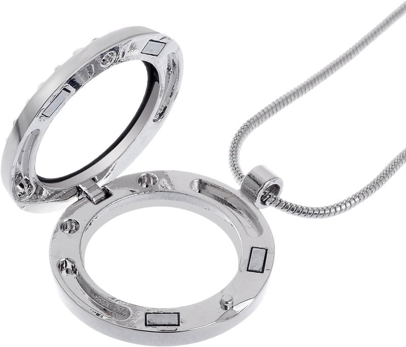 RUBYCA Living Memory Round Locket Snake Chain Necklace Crystal Floating Charm DIY Silver Tone 5Pcs - Image 3