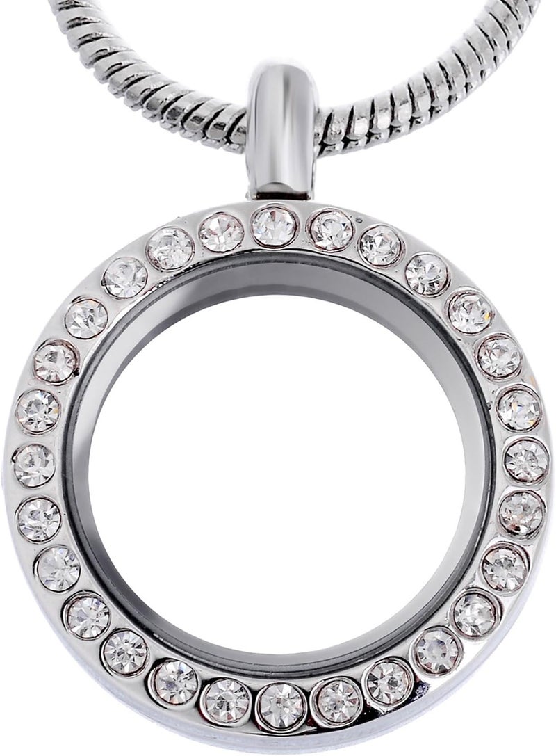RUBYCA Living Memory Round Locket Snake Chain Necklace Crystal Floating Charm DIY Silver Tone 5Pcs - Image 1