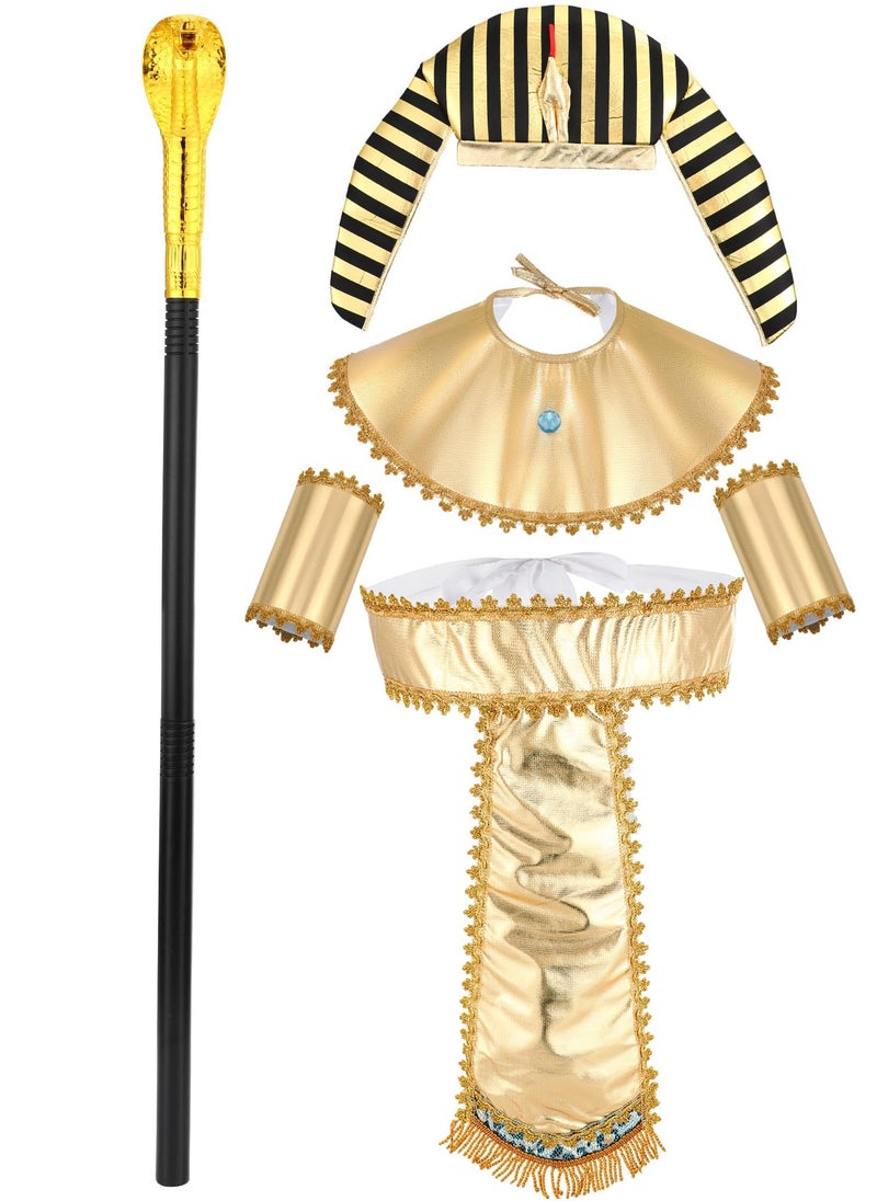 SYOSI - Egyptian Pharaoh Costume Cosplay Set, 5 Pcs Men Egyptian Costume for Masquerade Ball & Cosplay Party, Included Pharaoh Hat Egyptian Headpiece, Cuffs, Cobra King Cane, Egyptian Belt, Pharaoh Collar - Image 1